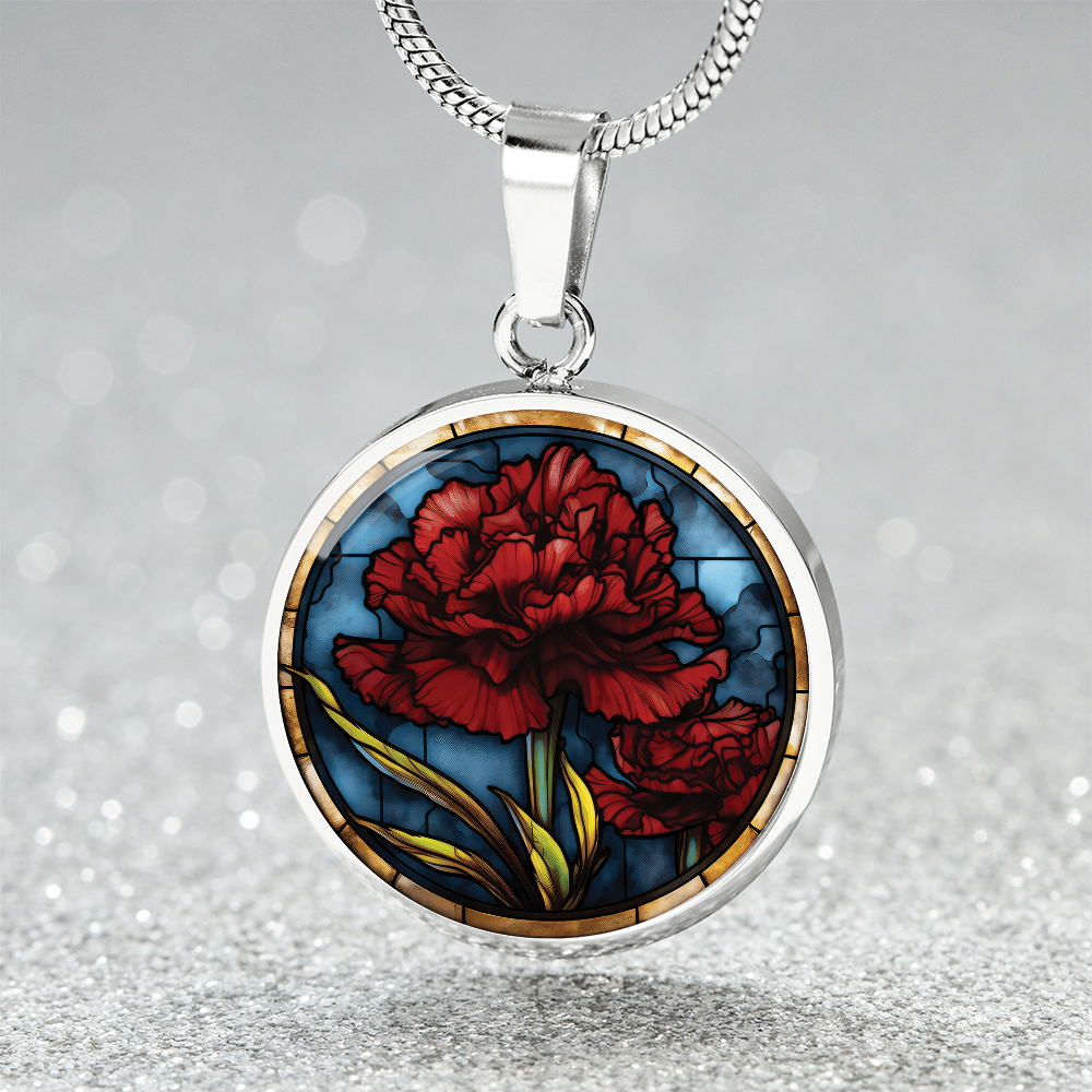 Carnation Necklace - January Birth Flower Pendant Jewelry