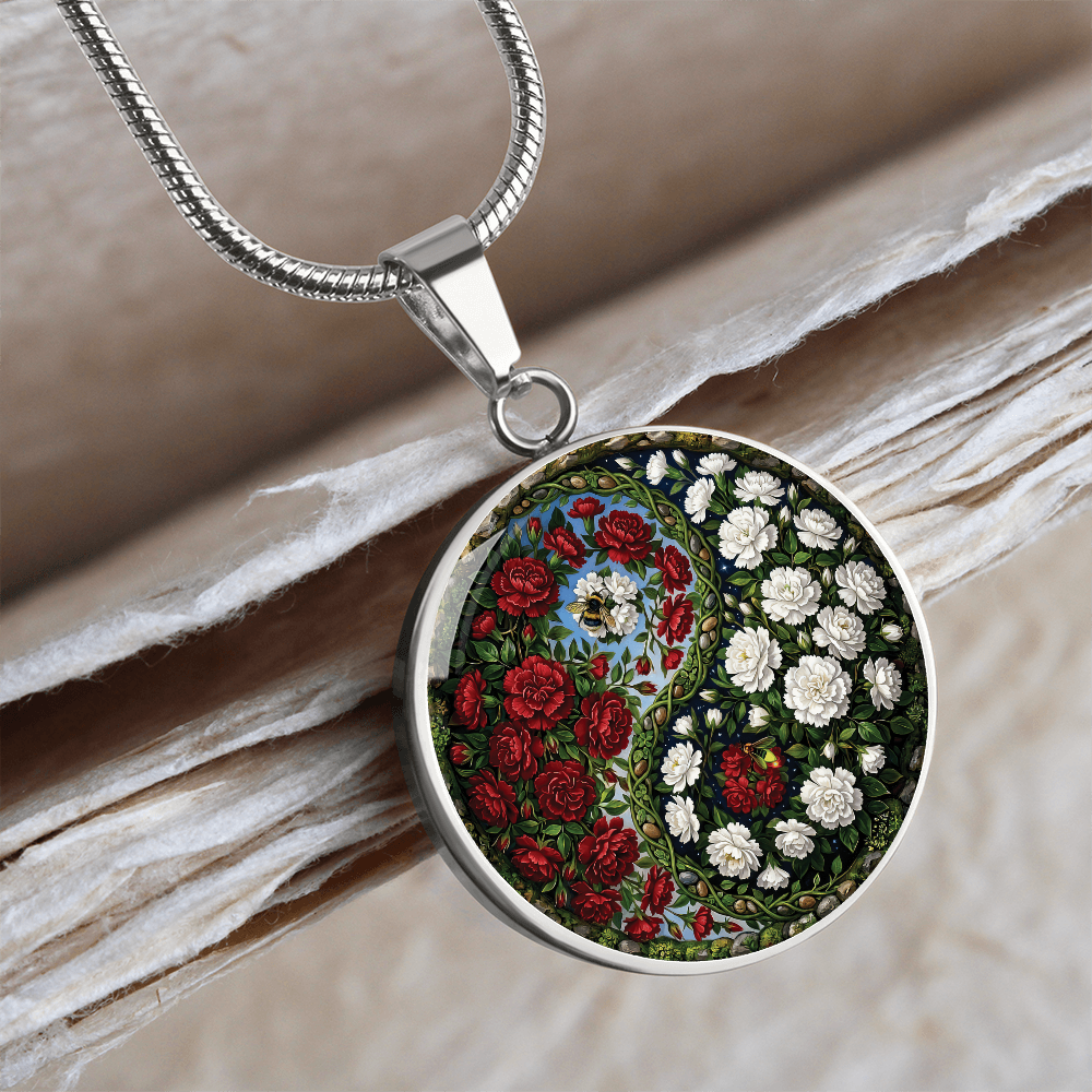 Carnation Yin Yang Necklace - January Birth Month Flower Pendant Jewelry