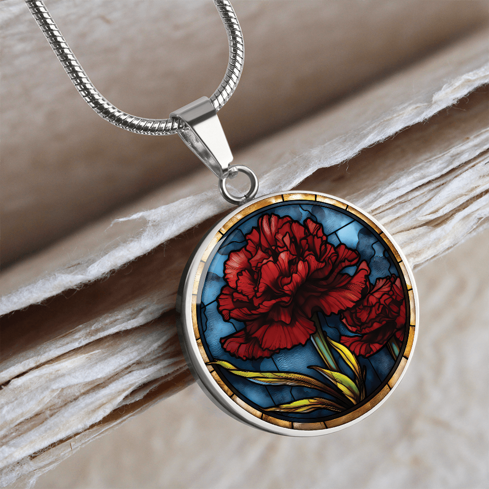 Carnation Necklace - January Birth Flower Pendant Jewelry