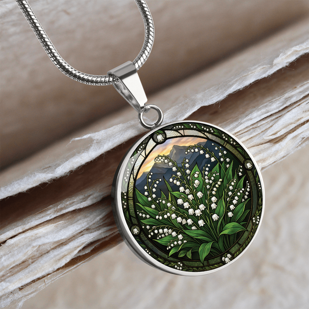 White Lily of the Valley Necklace - May Birth Flower Pendant Jewelry
