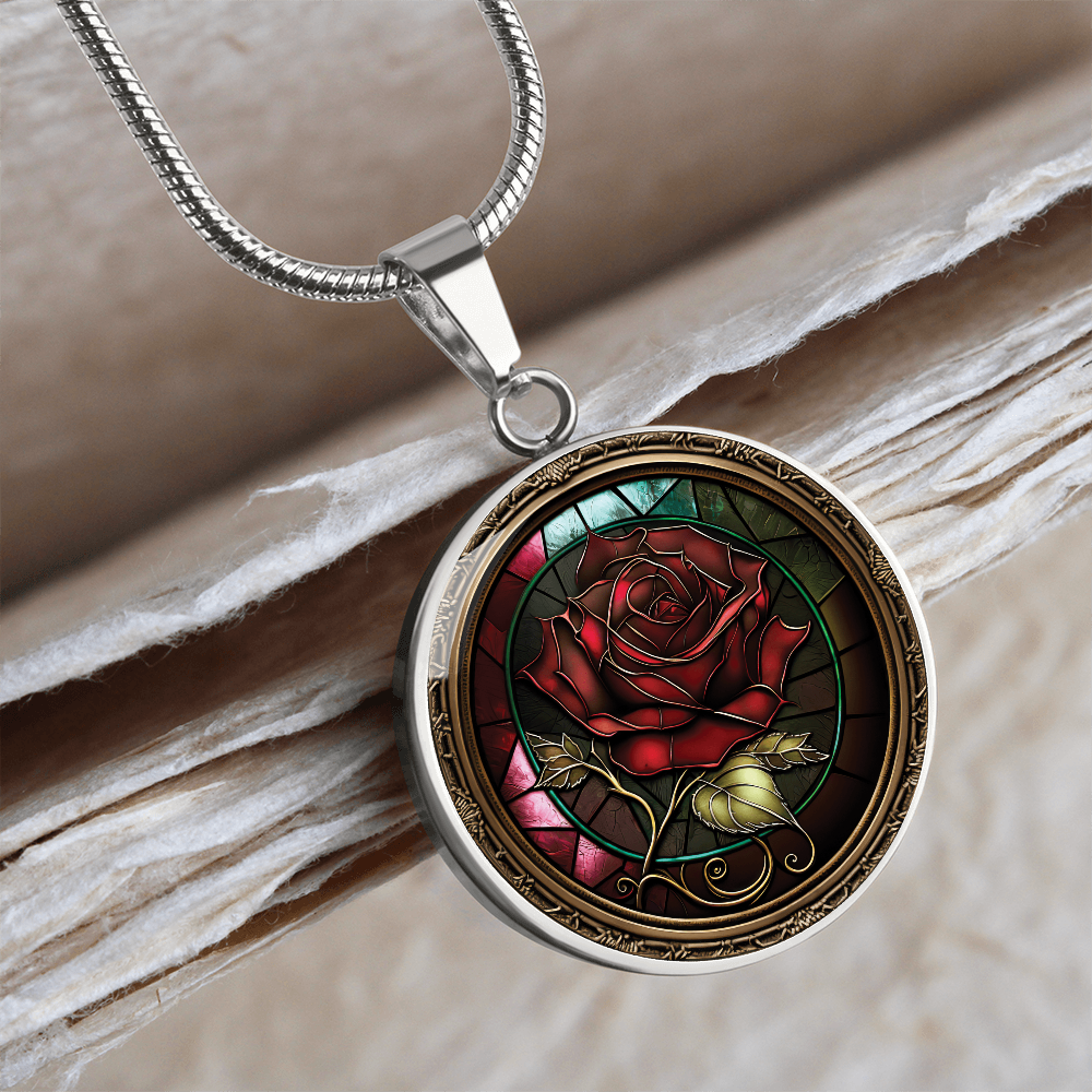 Red Rose Necklace - June Birth Flower Pendant Jewelry