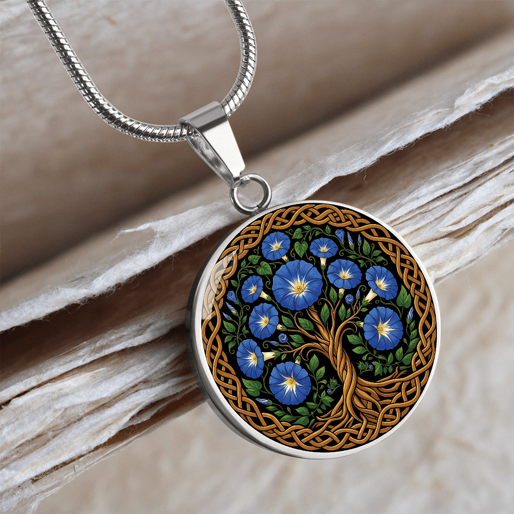 Celtic Tree of Life Pendant Necklace - Morning Glory September Birth Flower Jewelry
