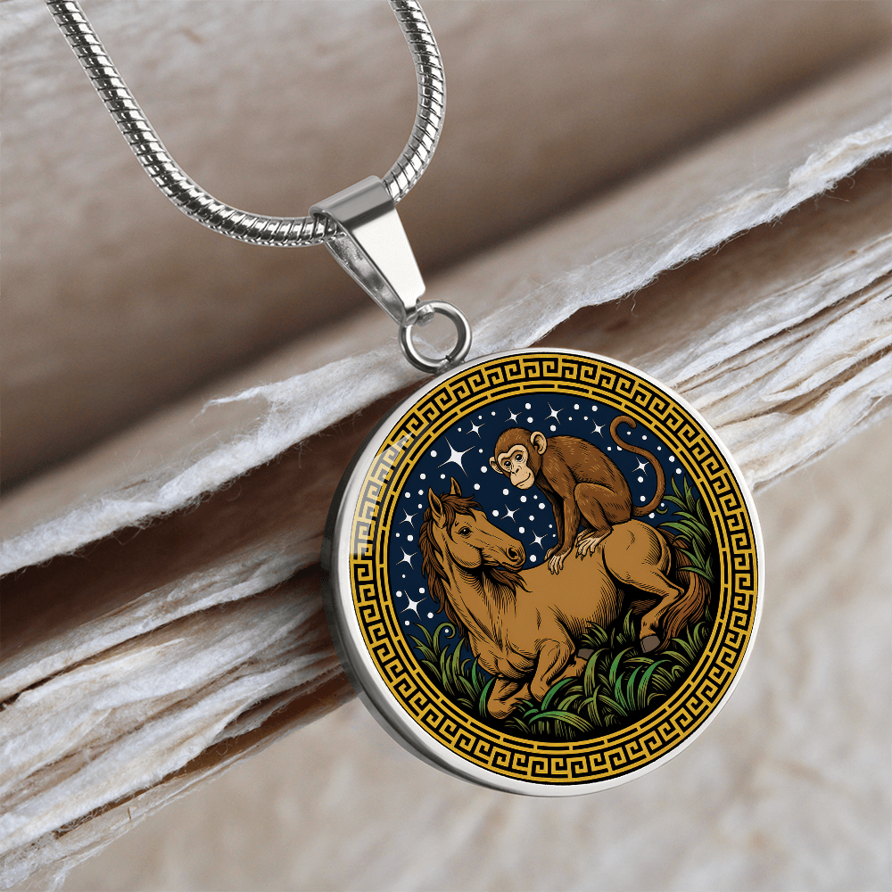 Monkey and Horse Necklace - Couples Chinese Zodiac Animal Pendant Jewelry