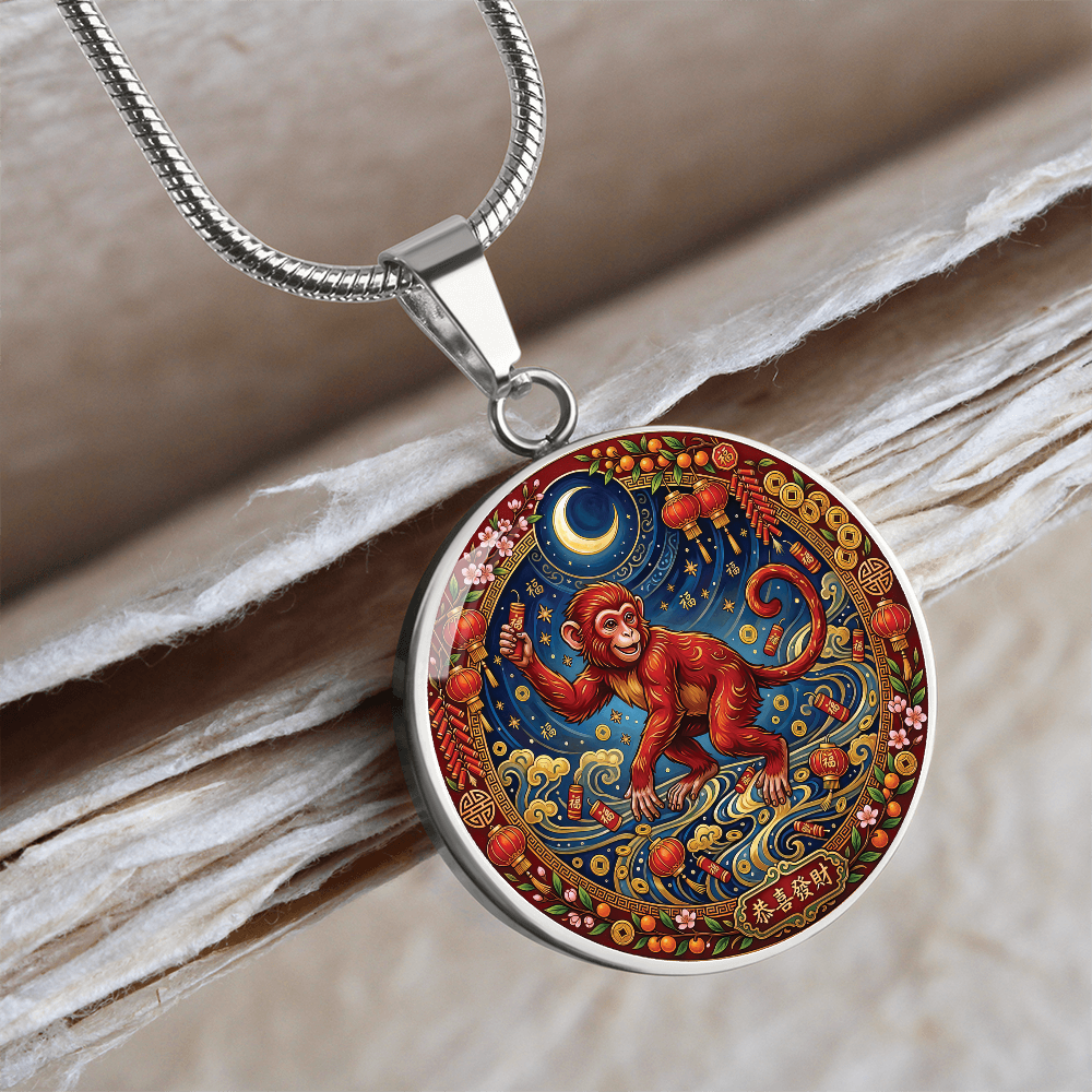 Year of The Monkey Necklace - Chinese Zodiac Animal Charm Pendant Jewelry