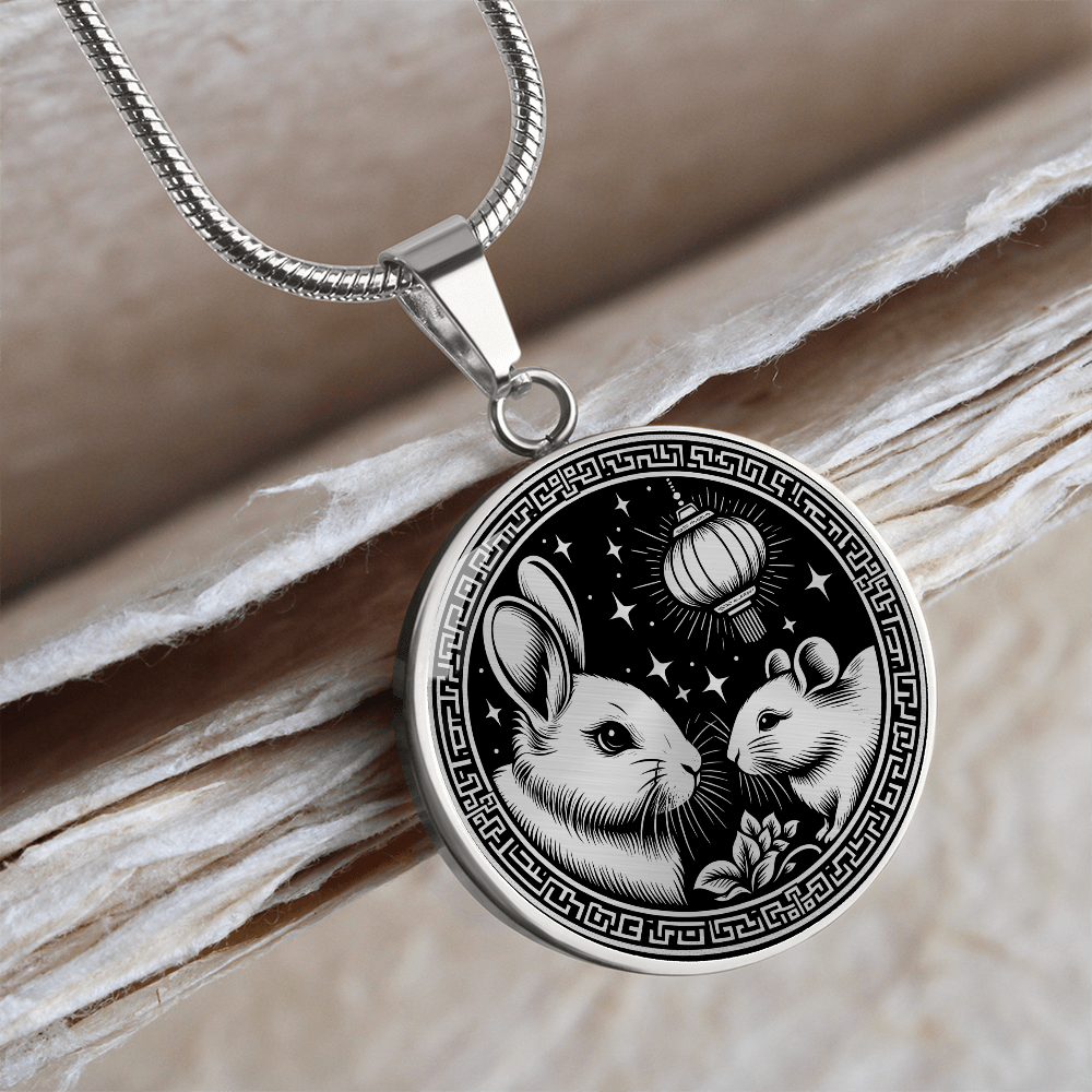 Year of The Rabbit Necklace, Chinese Zodiac Animal Jewelry Gift, Lunar New Year 2024 Pendant, Engraved  Spirit Companion Rat Necklace