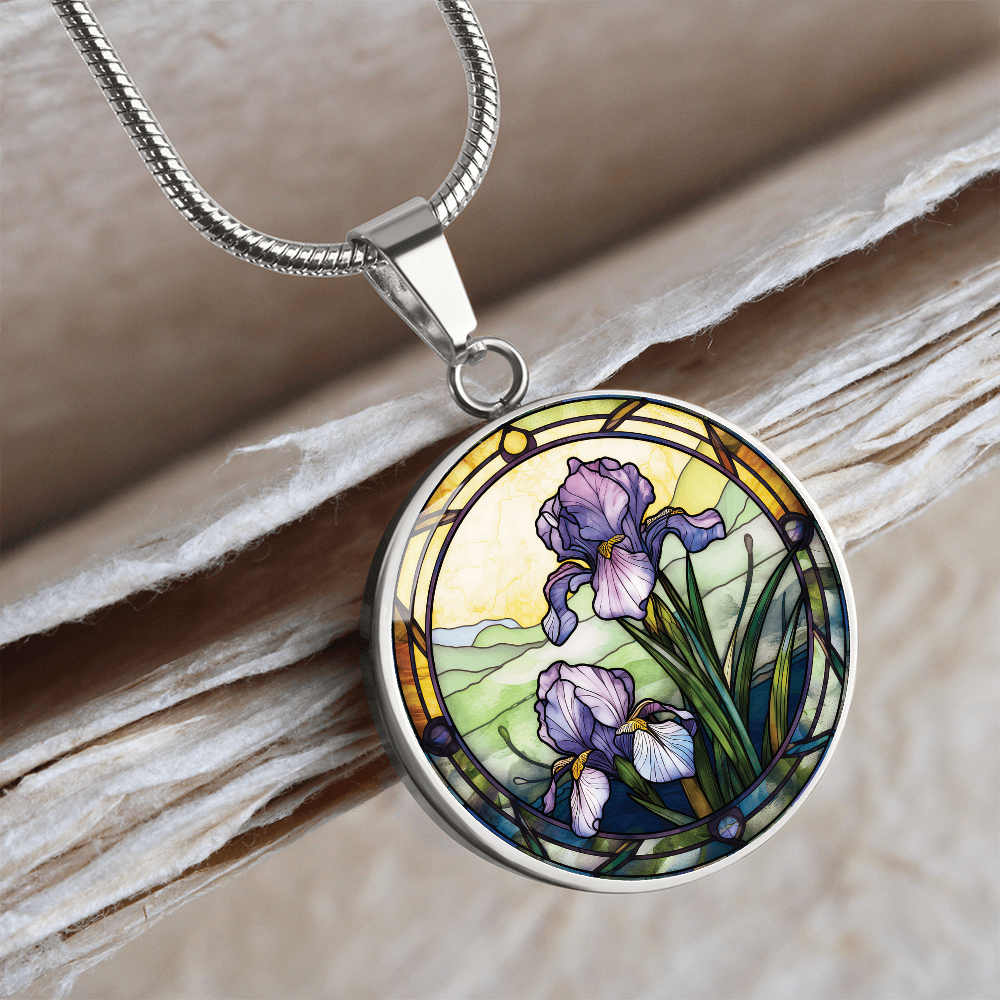 Iris Necklace - February Birth Flower Pendant Jewelry