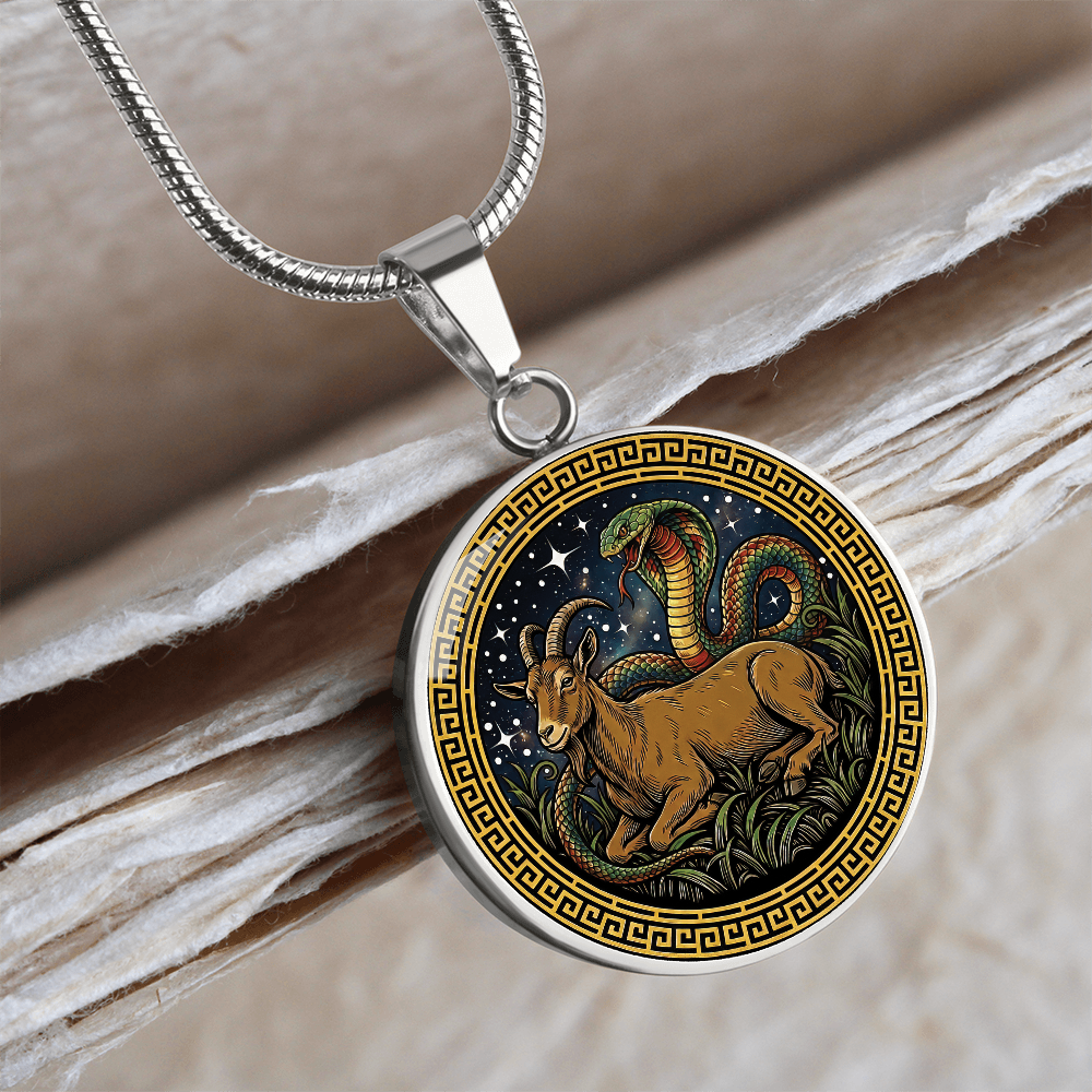 Snake & Goat Necklace - Couples Chinese Zodiac Animal Pendant Jewelry