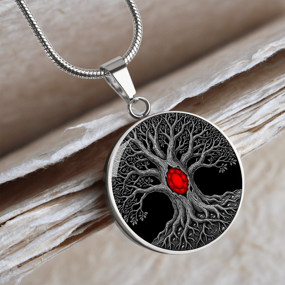 Tree of Life Necklace - Red Birthstone Design