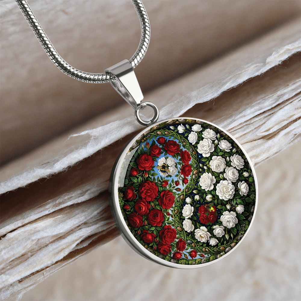 Rose Yin Yang Necklace - June Birth Month Flower Pendant Jewelry