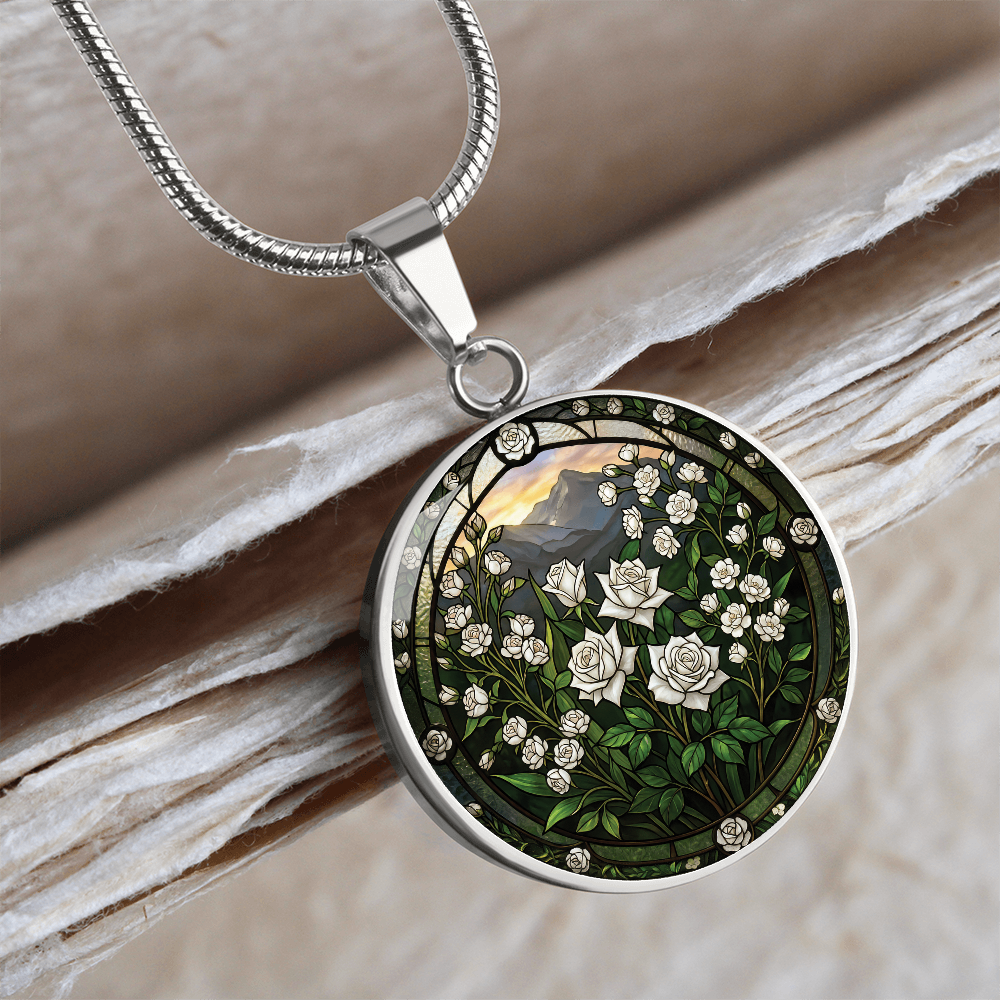 White Rose Necklace - June Birth Flower Pendant Jewelry