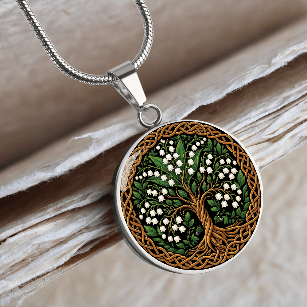 Celtic Tree of Life Pendant Necklace - Lily of the Valley May Birth Flower Jewelry