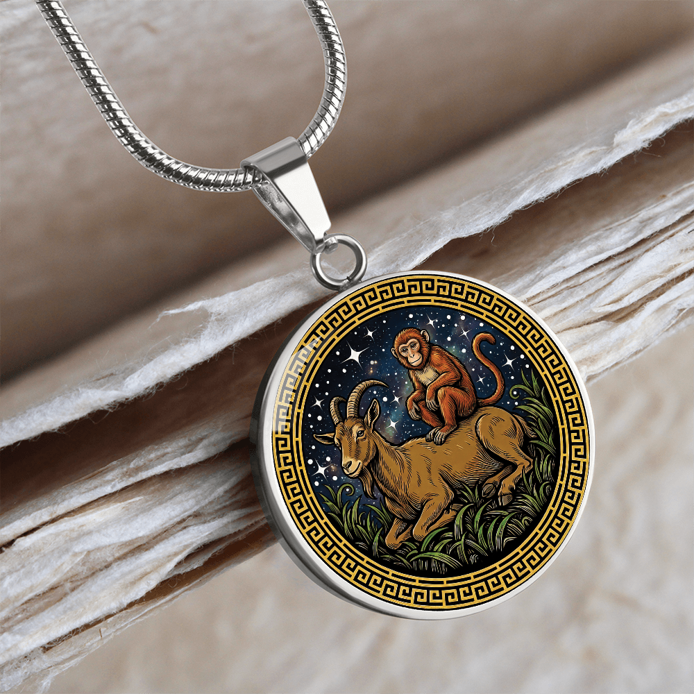 Monkey & Goat Necklace - Couples Chinese Zodiac Animal Pendant Jewelry
