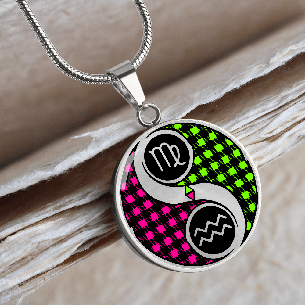 Virgo & Aquarius Necklace - Couples Zodiac Yin Yang Pendant Jewelry