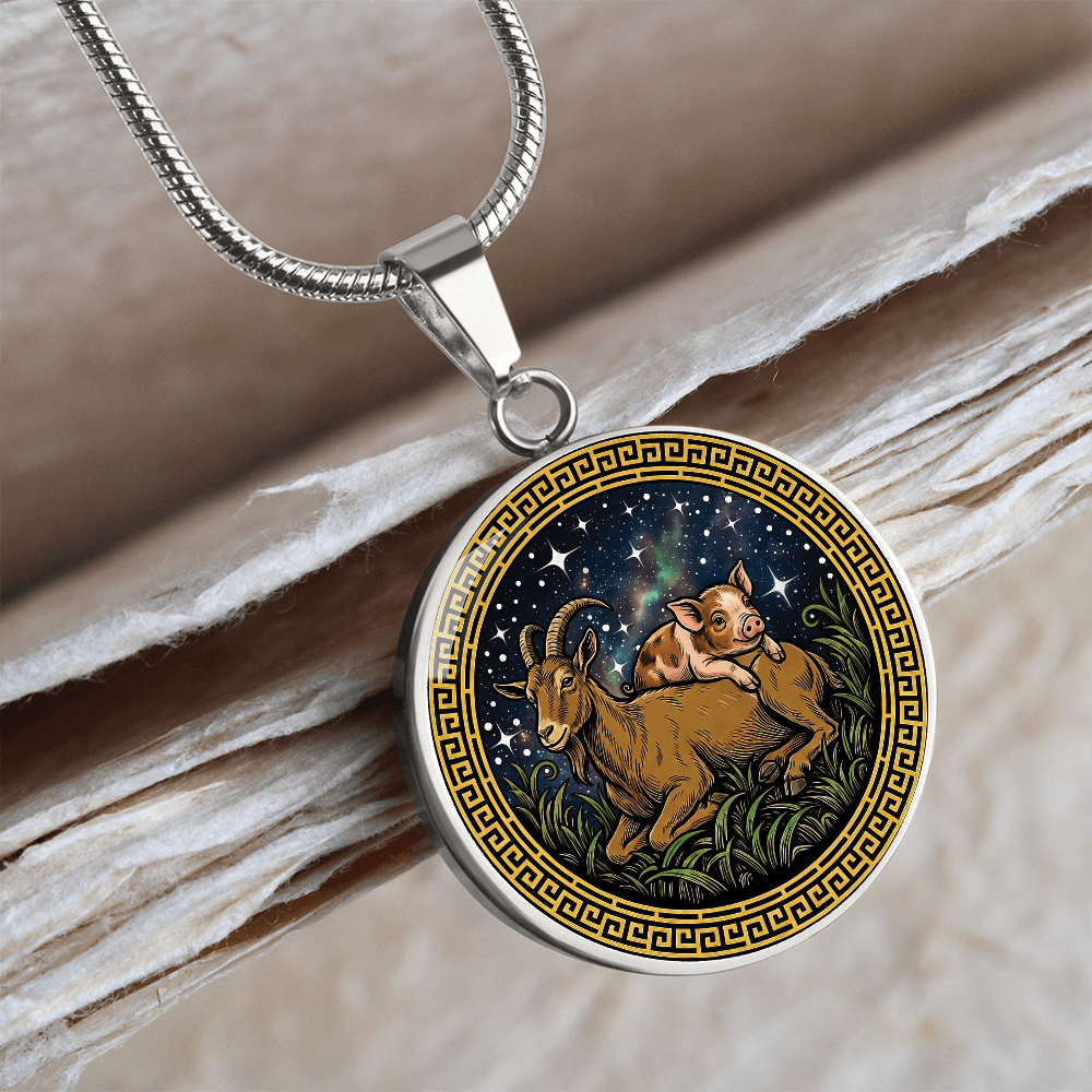 Pig & Goat Necklace - Couples Chinese Zodiac Animal Pendant Jewelry
