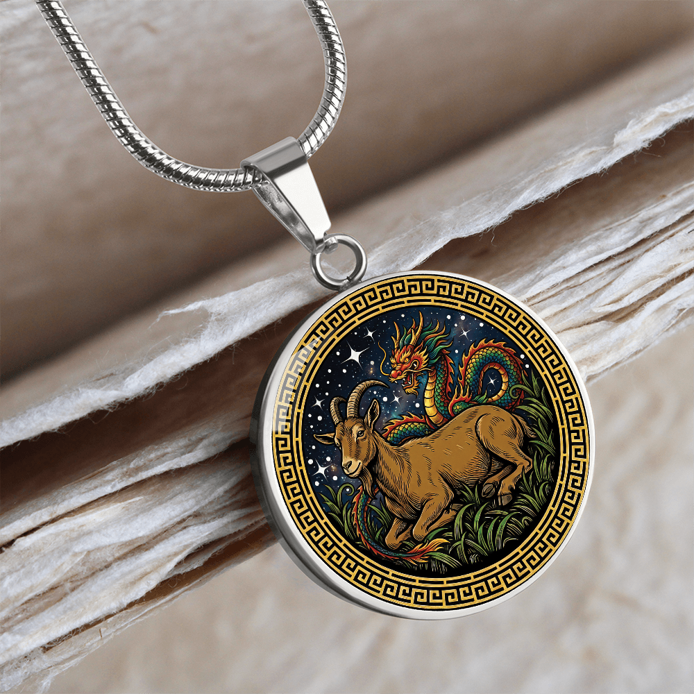 Dragon & Goat Necklace - Couples Chinese Zodiac Animal Pendant Jewelry