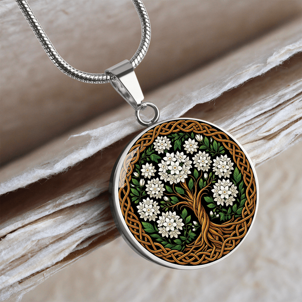 Celtic Tree of Life Pendant Necklace - Narcissus December Birth Flower Jewelry