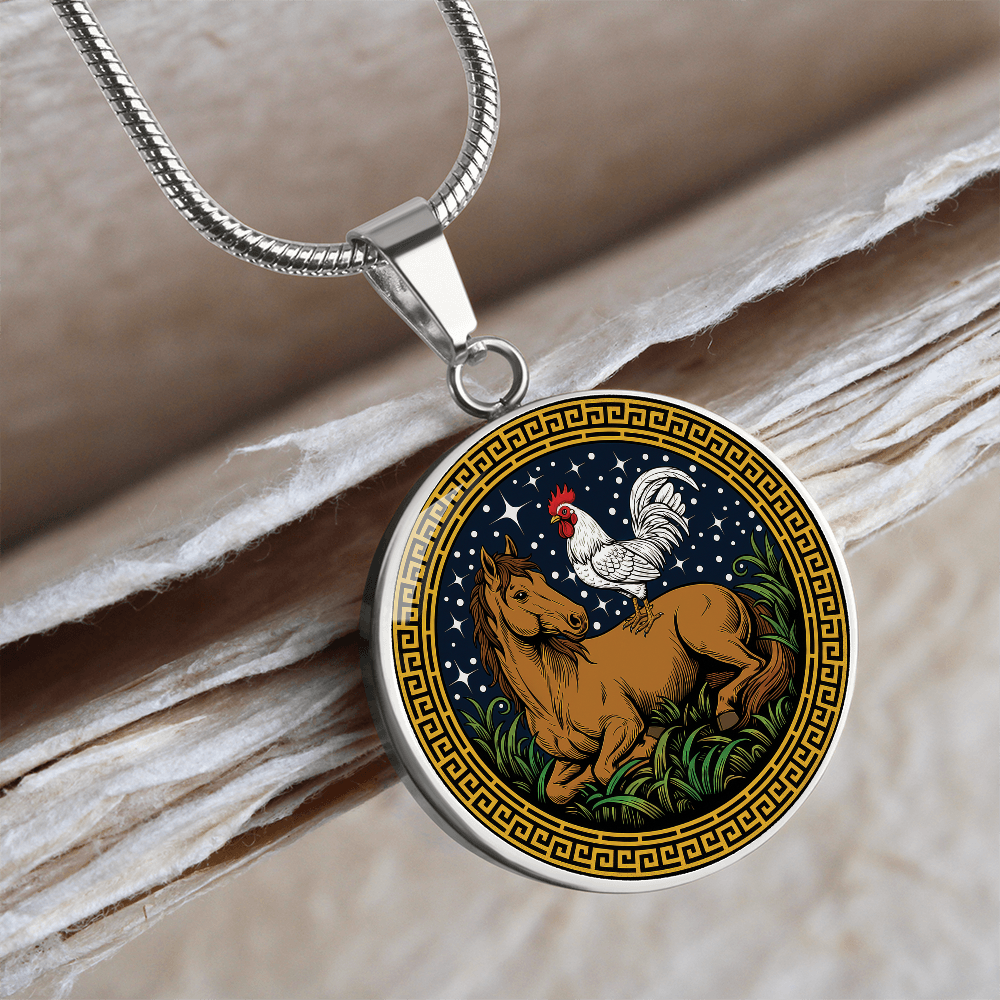 Rooster and Horse Necklace - Couples Chinese Zodiac Animal Pendant Jewelry