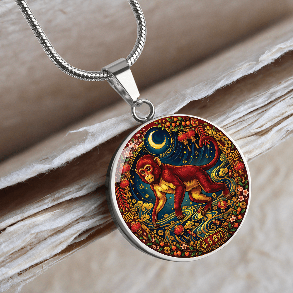 Year of The Monkey Necklace - Chinese Zodiac Animal Charm Pendant Jewelry