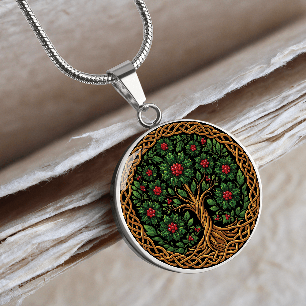 Celtic Tree of Life Pendant Necklace - Holly December Birth Flower Jewelry