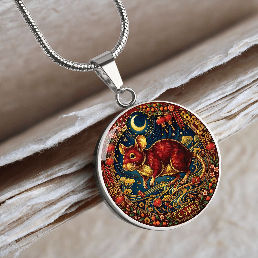 Year of The Rat Necklace - Chinese Zodiac Animal Charm Pendant Jewelry