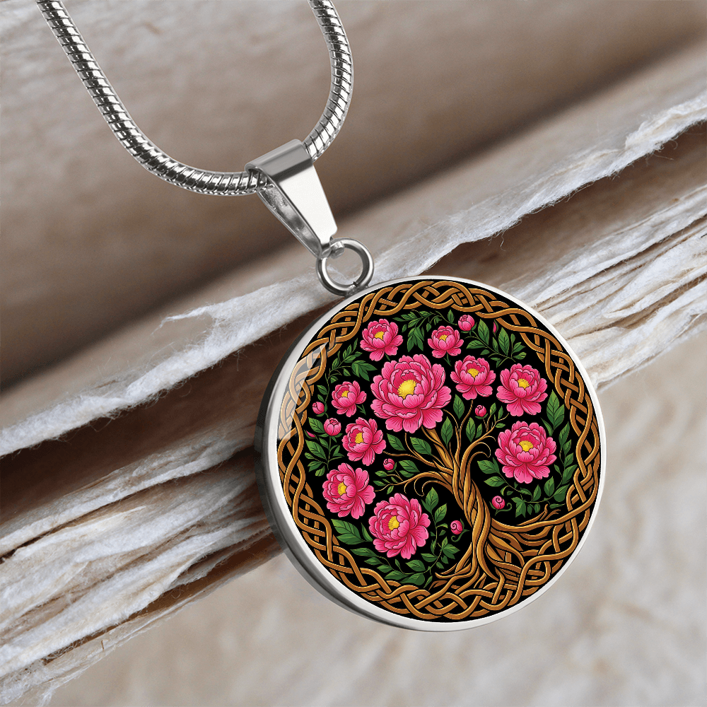 Celtic Tree of Life Pendant Necklace - Peony November Birth Flower Jewelry