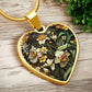 an Elegant gold pendant featuring a yellow/white Daffodil Birth Flower Necklace, March birth month flower, set against a Green & brown backdrop. This jewelry offers personalization with an engraving option for a name.