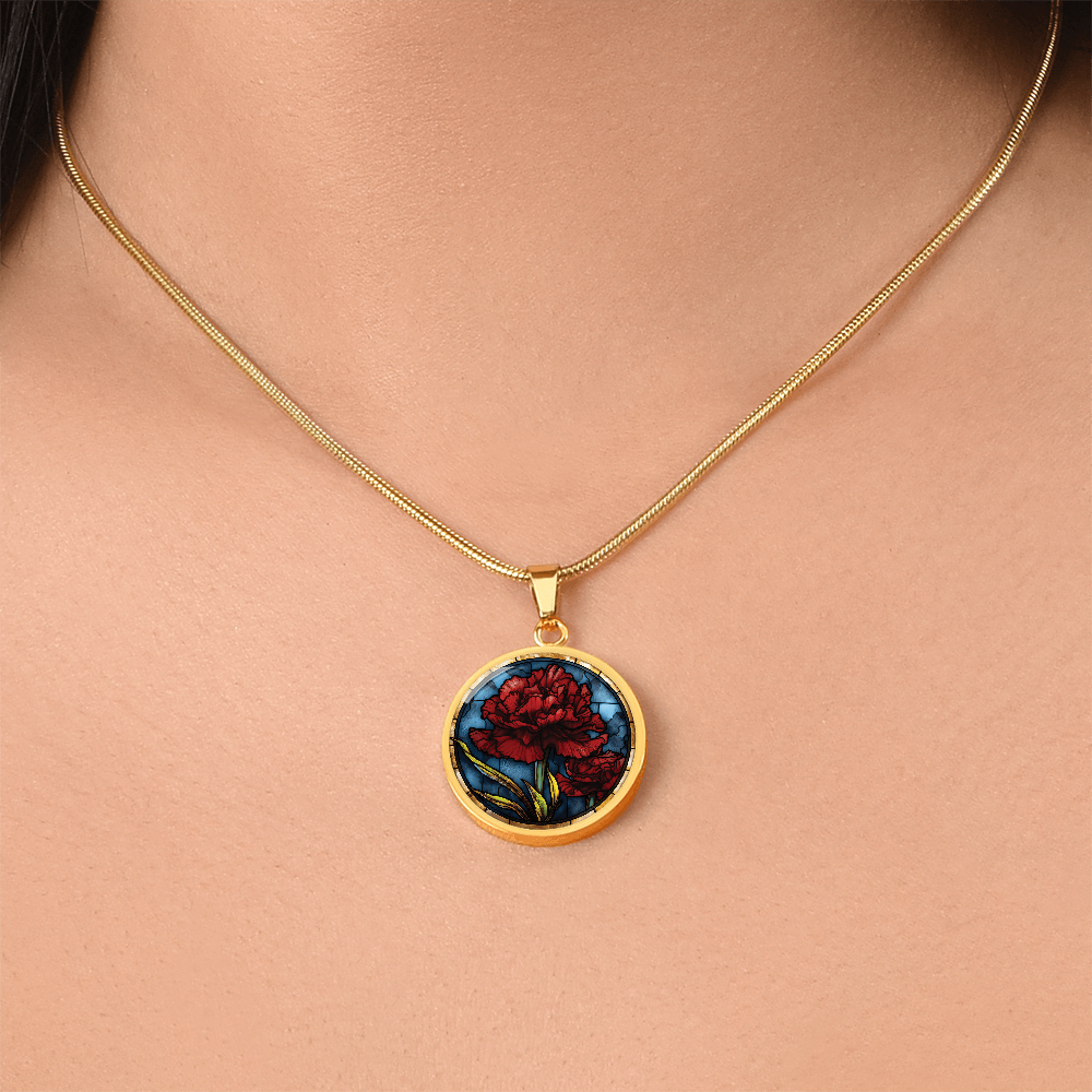 Carnation Necklace - January Birth Flower Pendant Jewelry