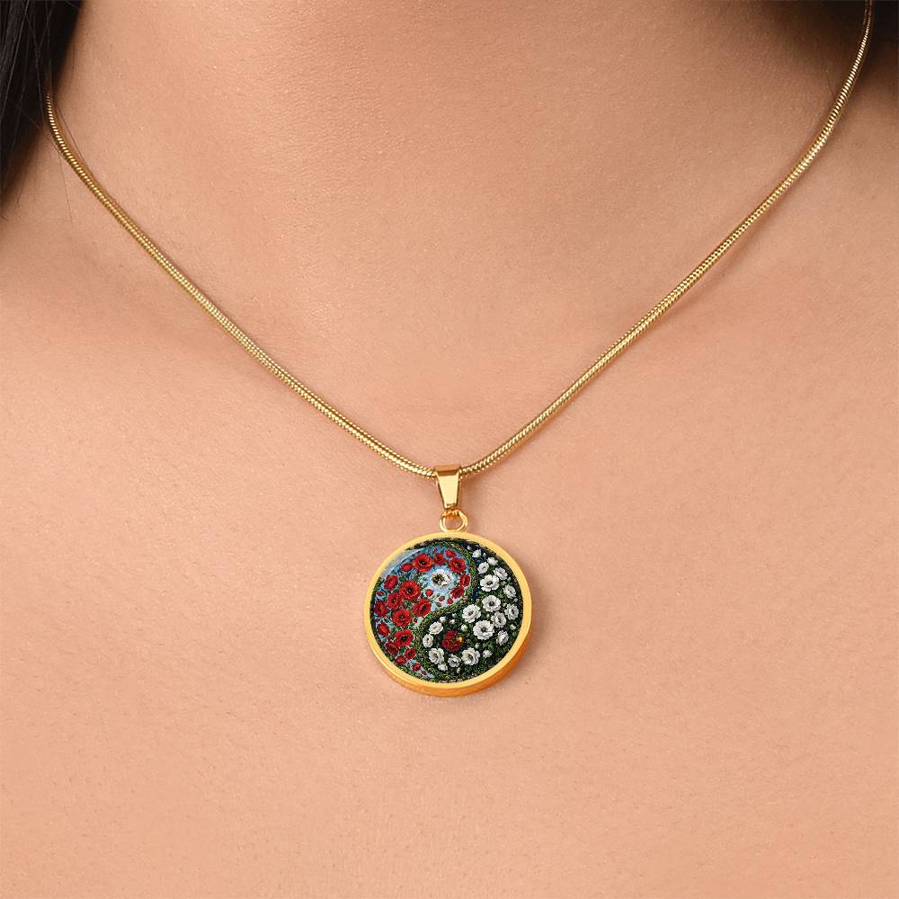 Poppy Yin Yang Necklace - August Birth Month Flower Pendant Jewelry