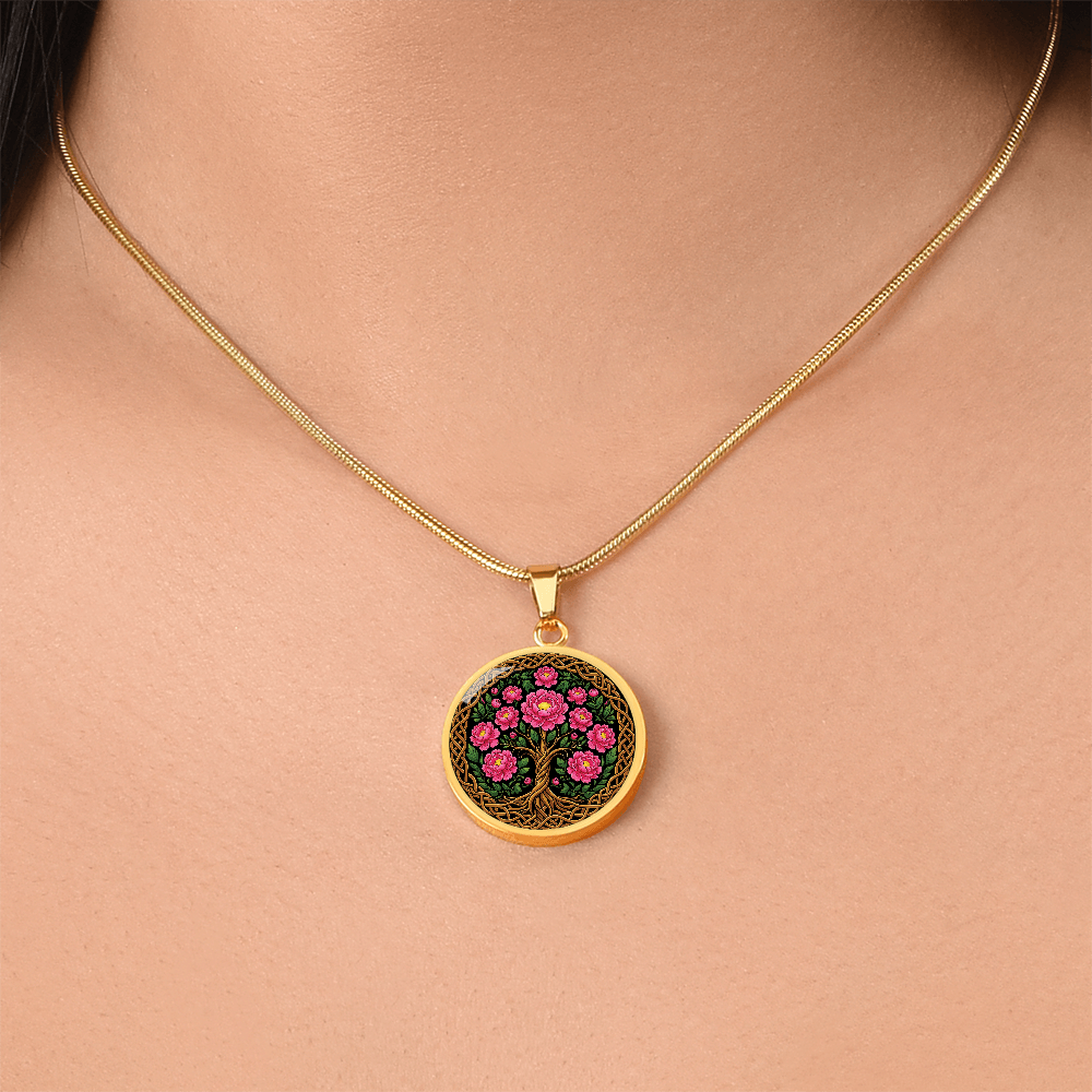 Celtic Tree of Life Pendant Necklace - Peony November Birth Flower Jewelry