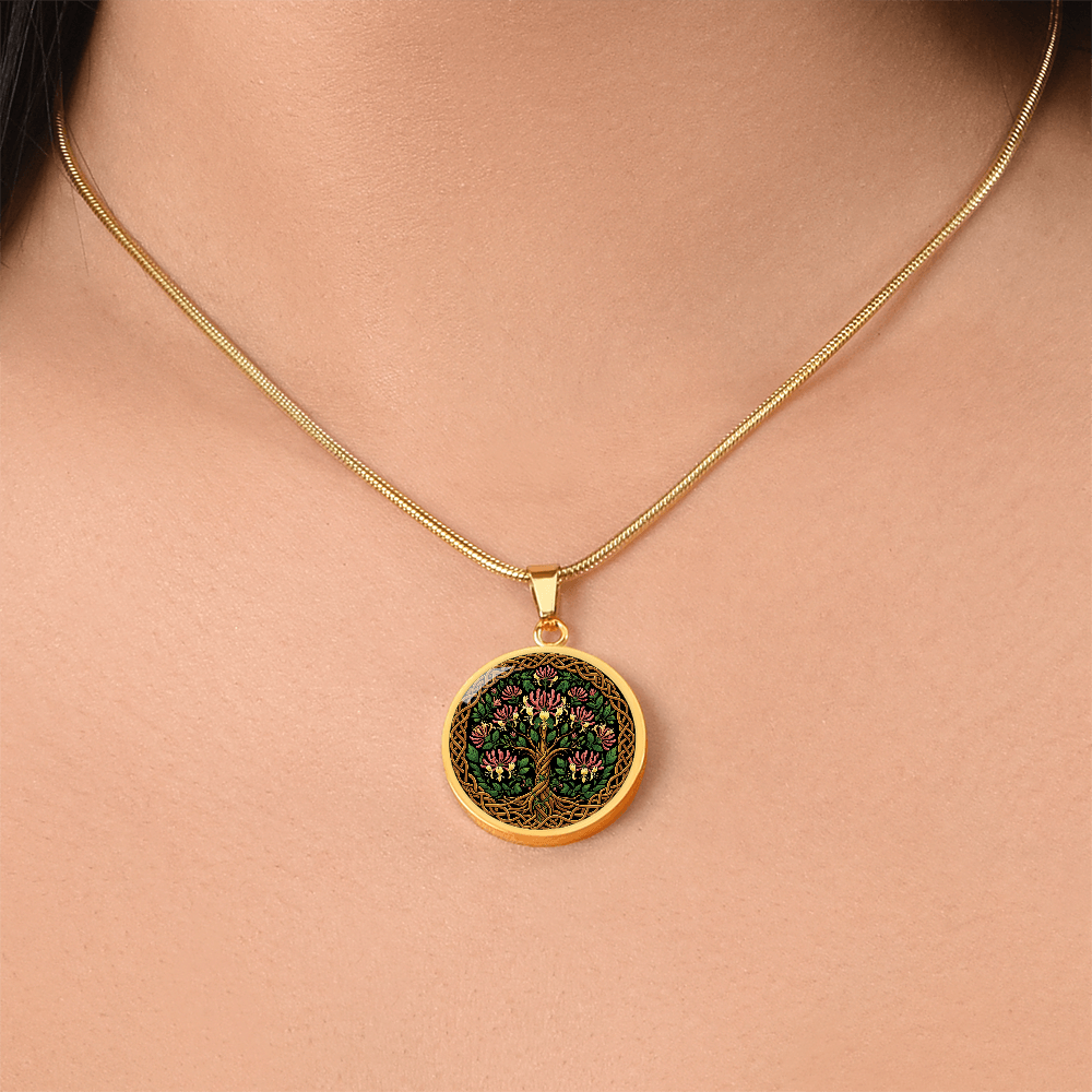 Celtic Tree of Life Pendant Necklace - Honeysuckle June Birth Flower Jewelry