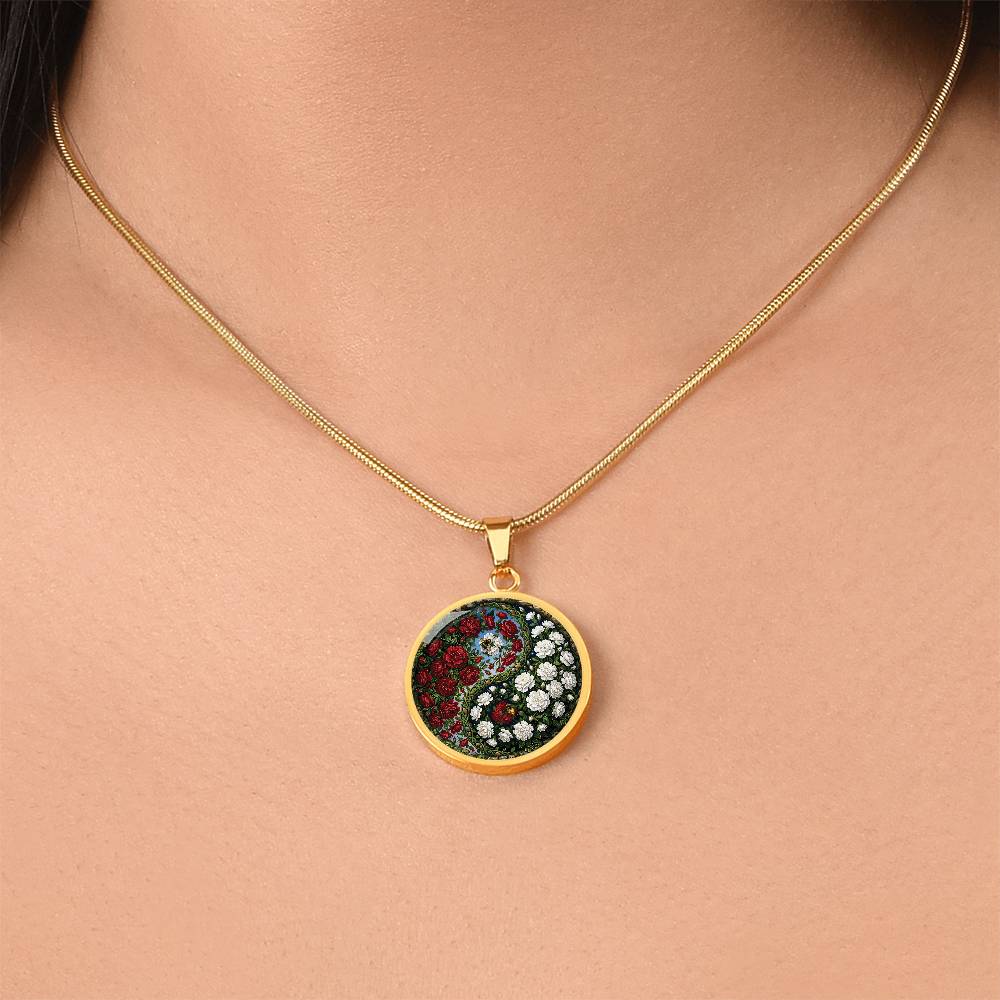 Carnation Yin Yang Necklace - January Birth Month Flower Pendant Jewelry