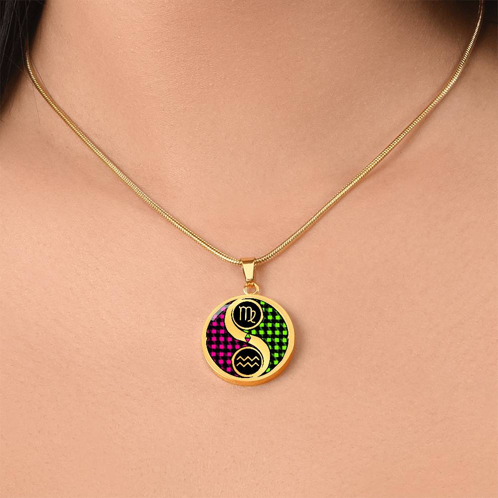 Virgo & Aquarius Necklace - Couples Zodiac Yin Yang Pendant Jewelry