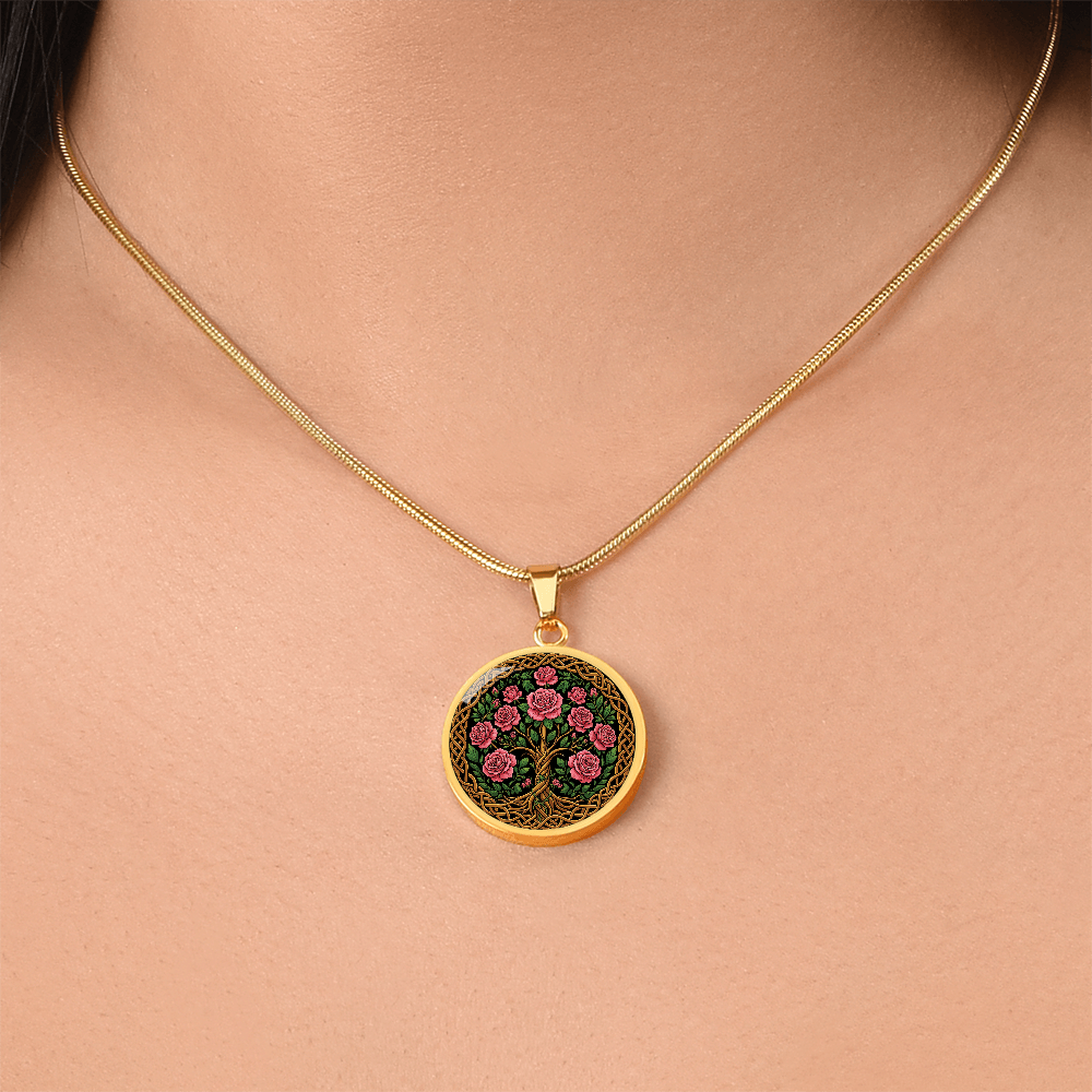 Celtic Tree of Life Pendant Necklace - Rose June Birth Flower Jewelry