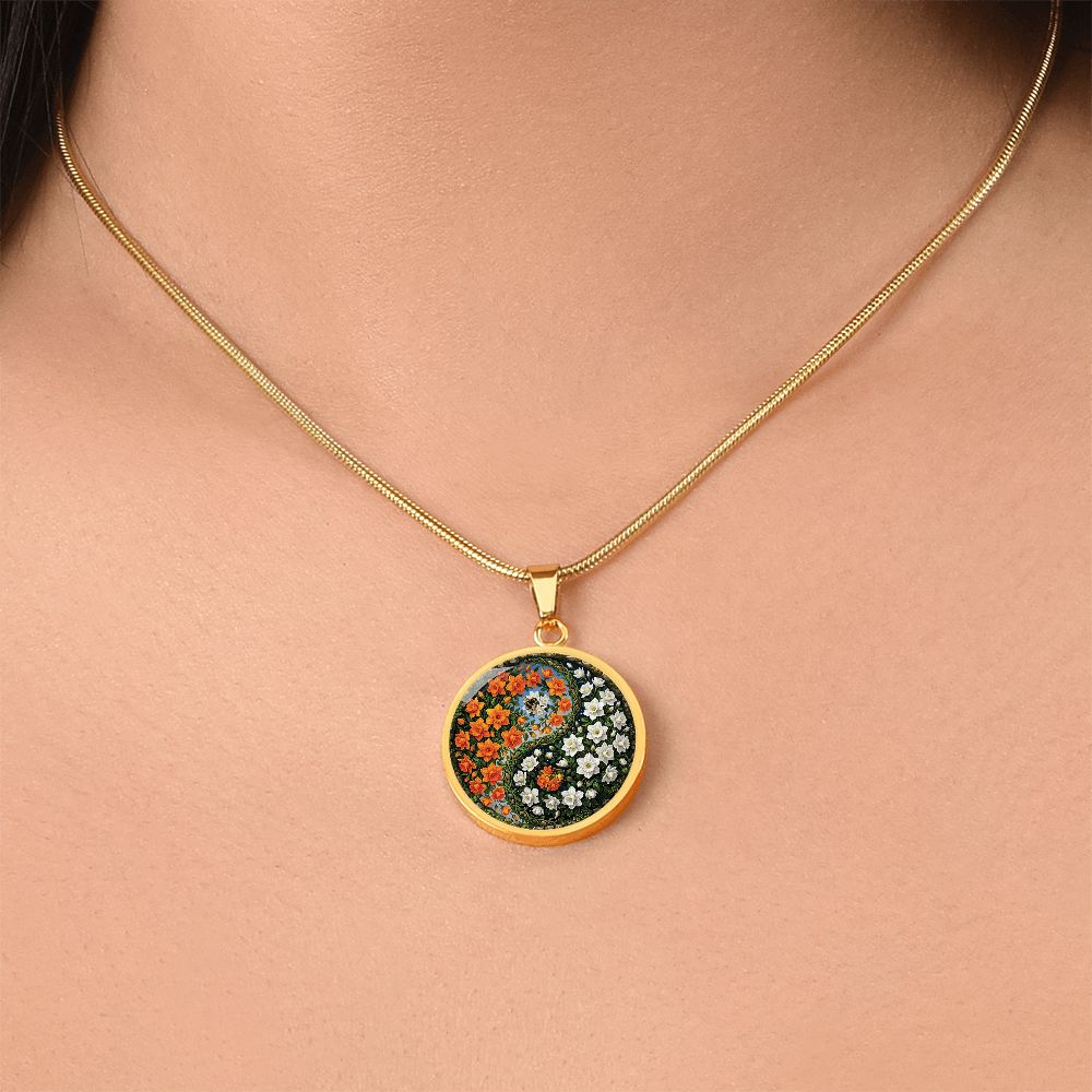 Daffodil Yin Yang Necklace - March Birth Month Flower Pendant Jewelry