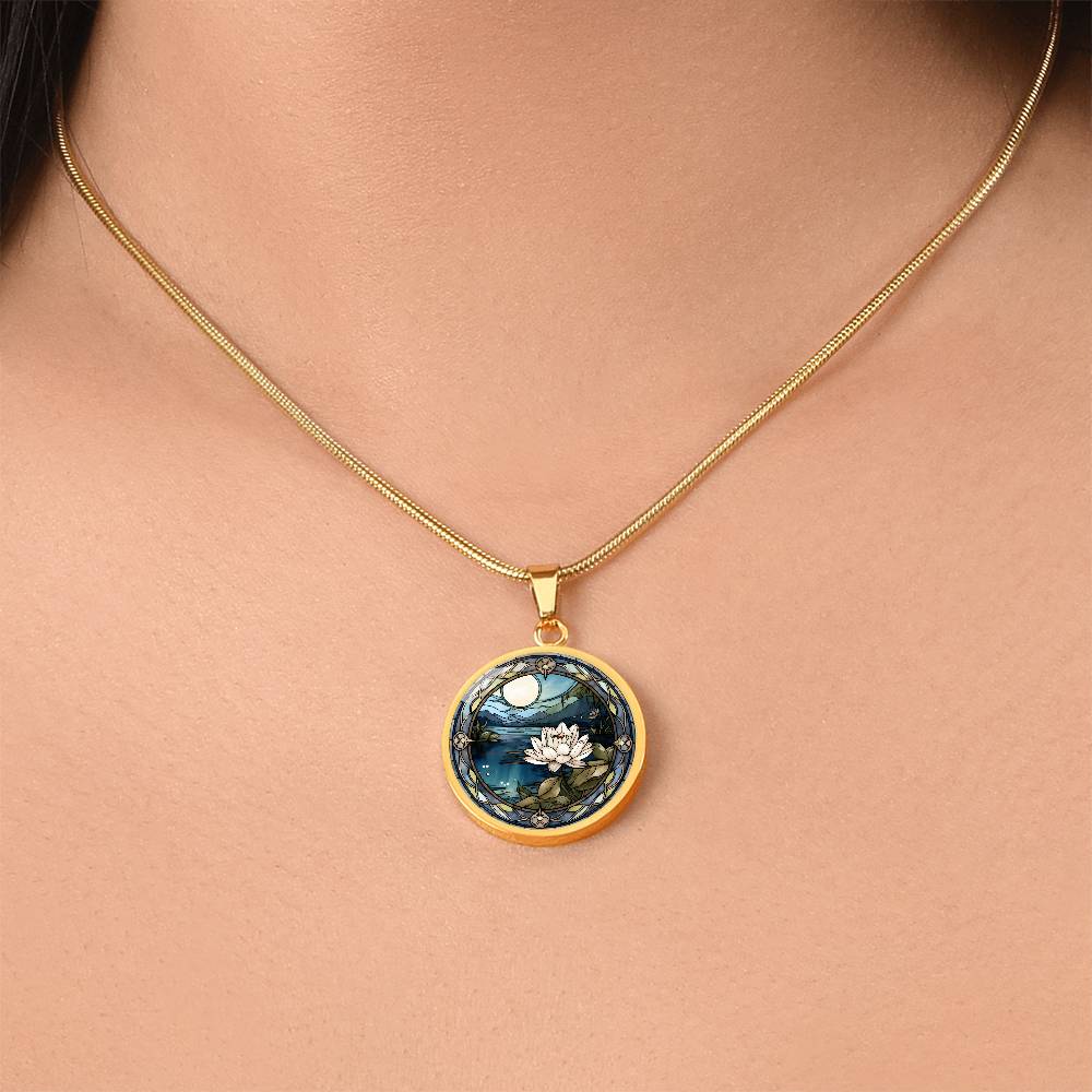 Water Lily Necklace - July Birth Flower Pendant Jewelry