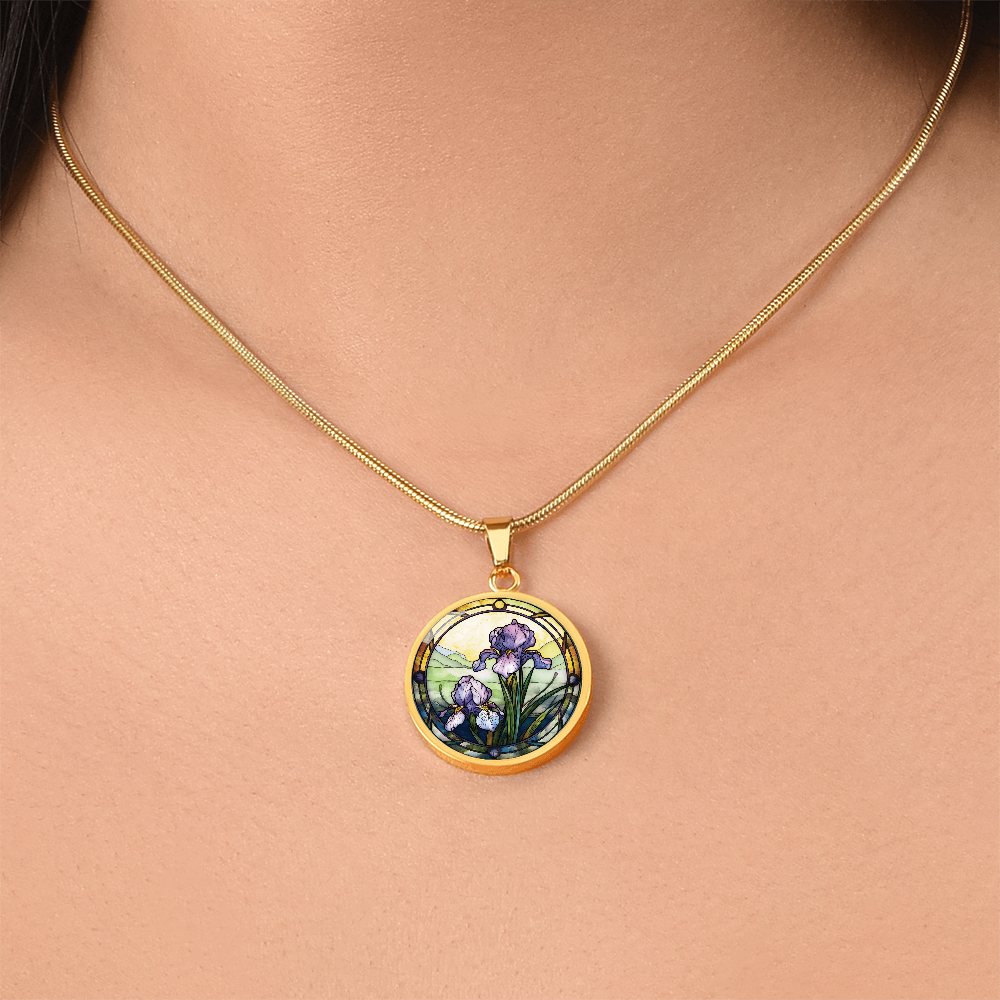 Iris Necklace - February Birth Flower Pendant Jewelry