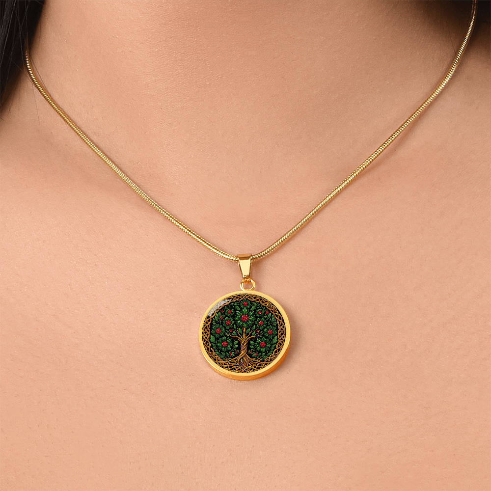 Celtic Tree of Life Pendant Necklace - Holly December Birth Flower Jewelry
