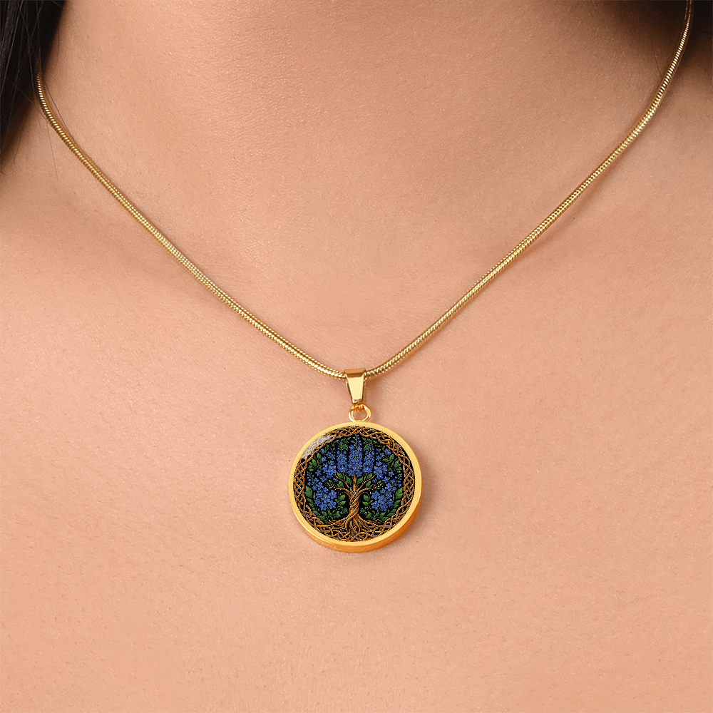 Celtic Tree of Life Pendant Necklace - Larkspur July Birth Flower Jewelry