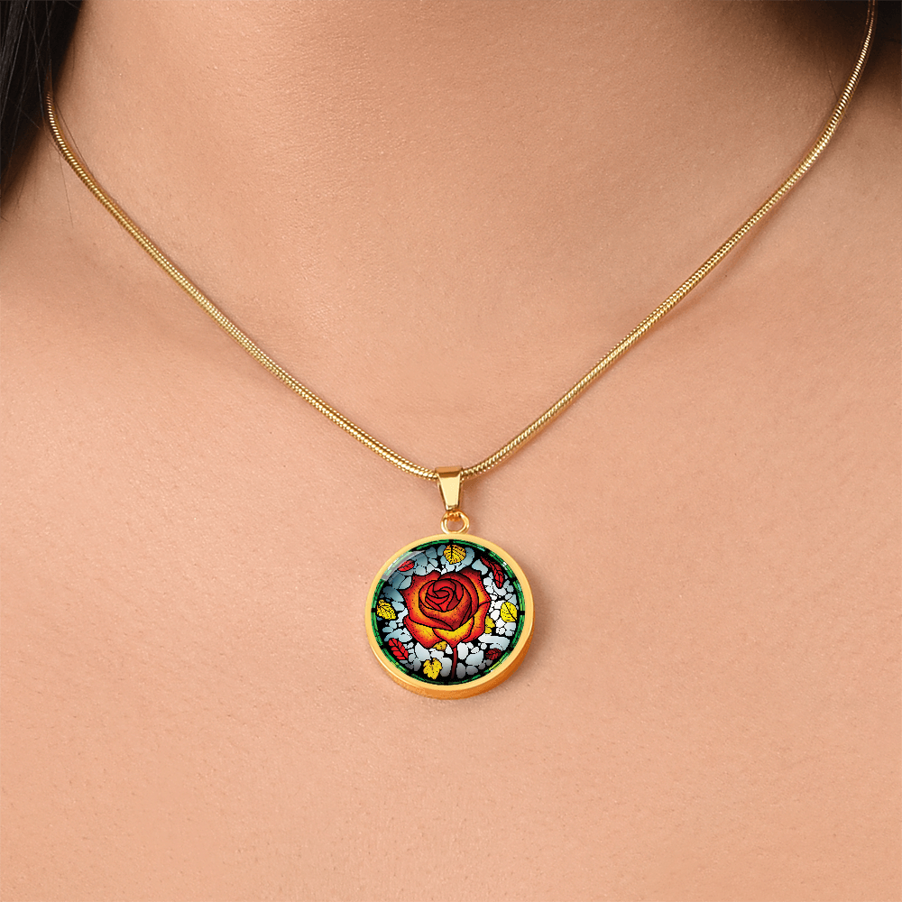 Red Rose Necklace - June Birth Flower Pendant Jewelry