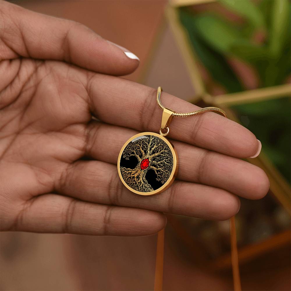 Tree of Life Necklace - Red Birthstone Design