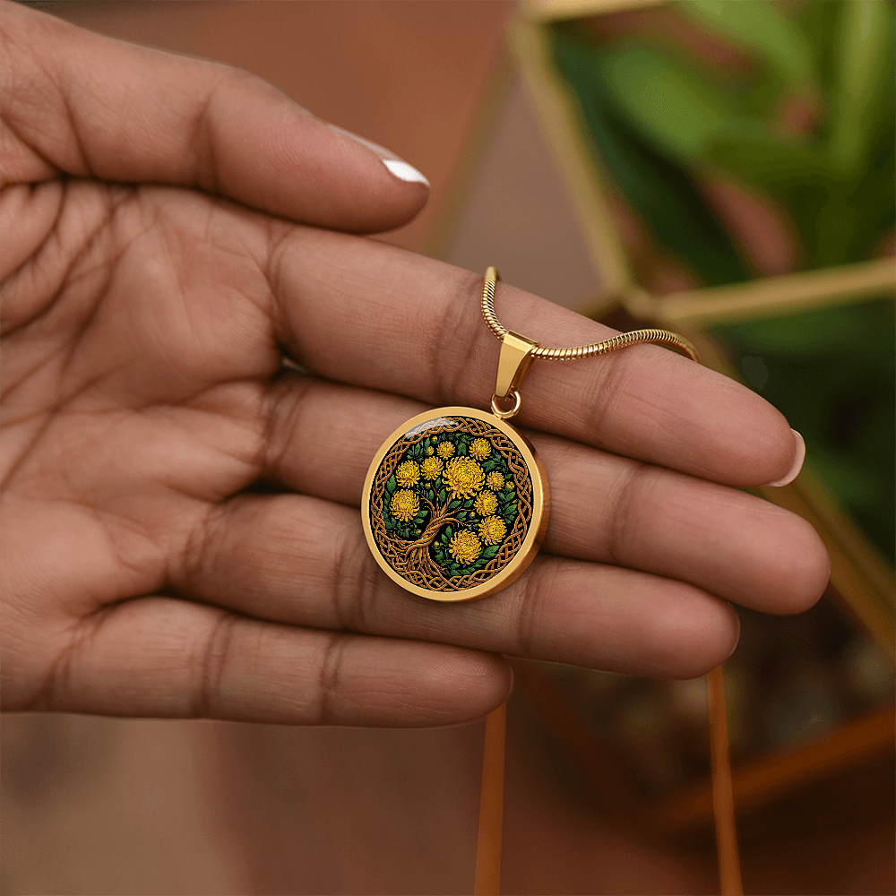 Celtic Tree of Life Pendant Necklace - Chrysanthemum November Birth Flower Jewelry