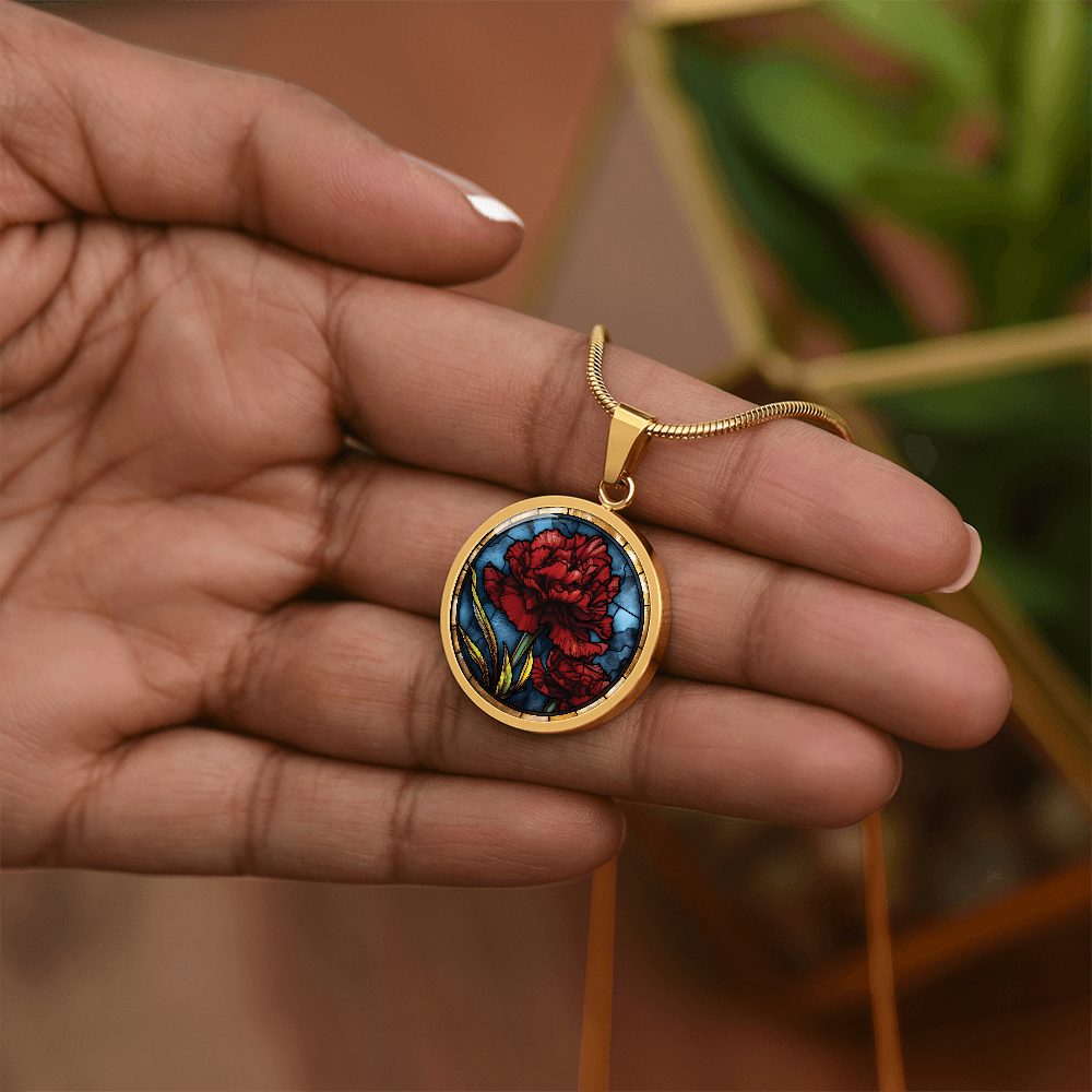 Carnation Necklace - January Birth Flower Pendant Jewelry