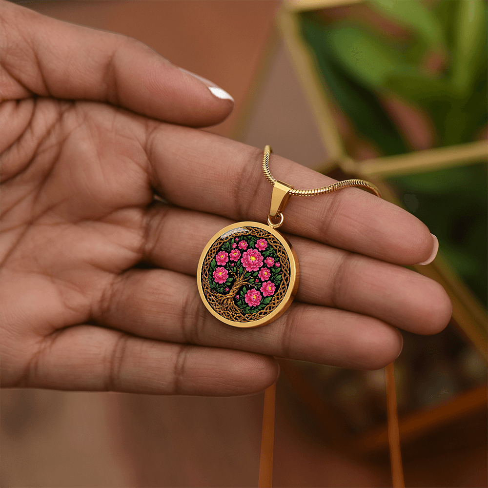 Celtic Tree of Life Pendant Necklace - Peony November Birth Flower Jewelry
