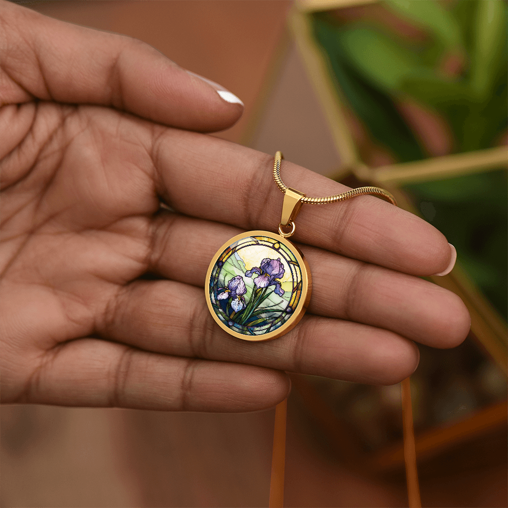 Iris Necklace - February Birth Flower Pendant Jewelry