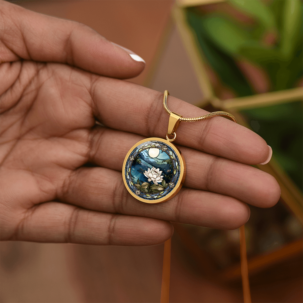 Water Lily Necklace - July Birth Flower Pendant Jewelry