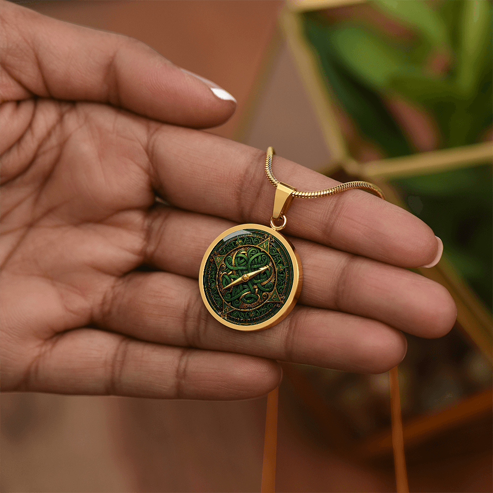 Compass Rose Necklace - Green Celtic Pendant Jewelry