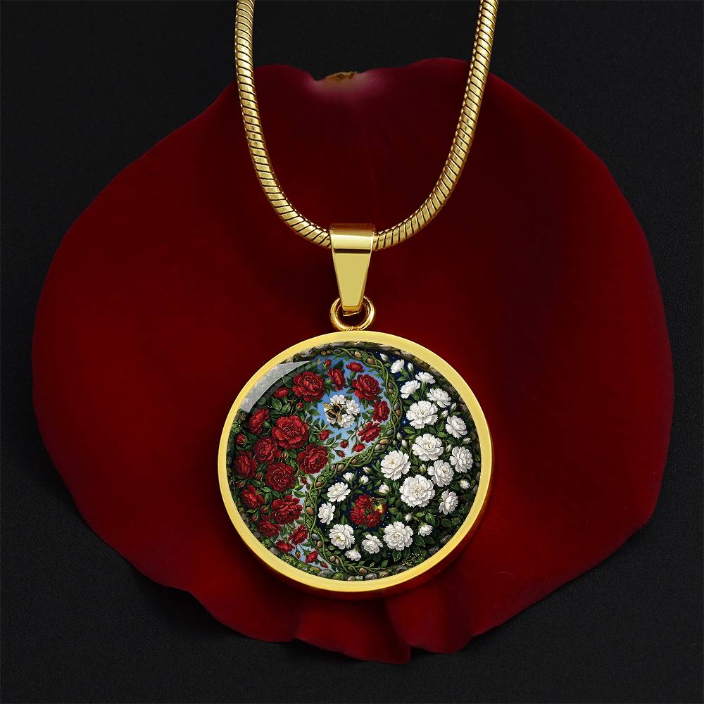 Carnation Yin Yang Necklace - January Birth Month Flower Pendant Jewelry