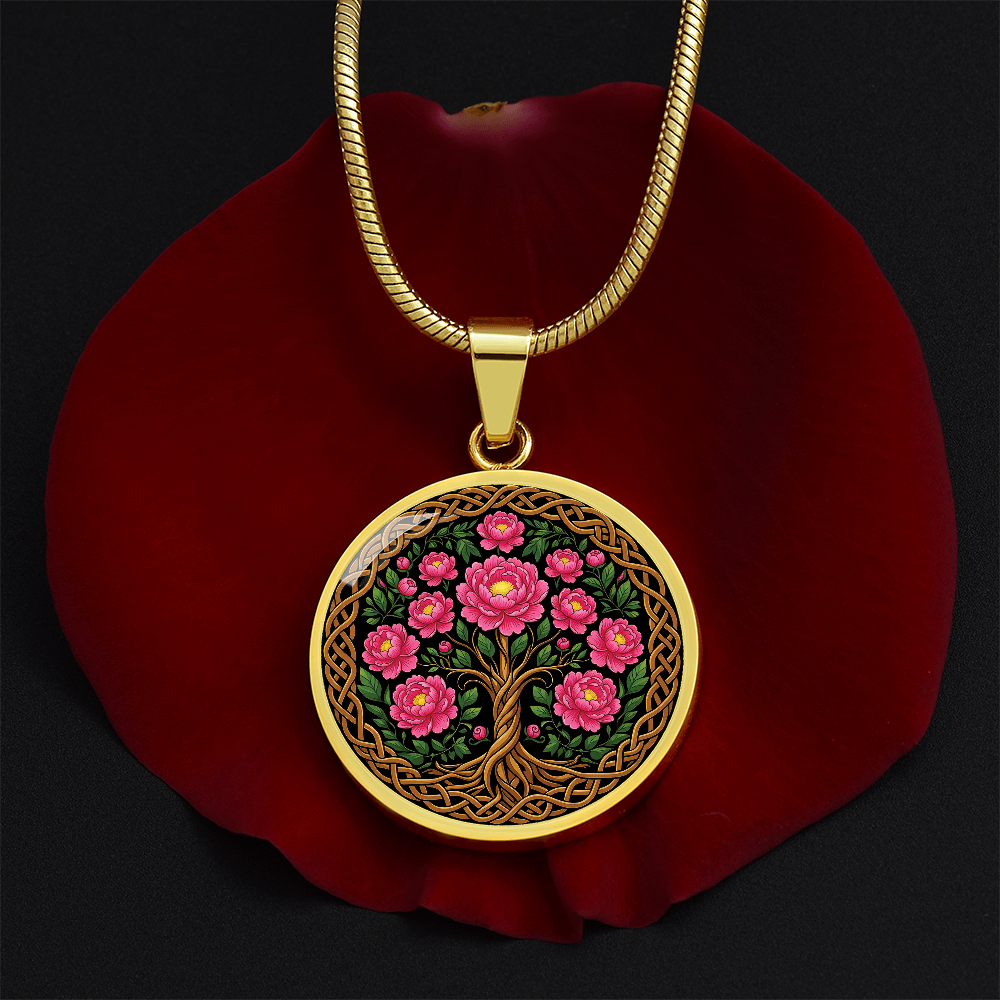 Celtic Tree of Life Pendant Necklace - Peony November Birth Flower Jewelry