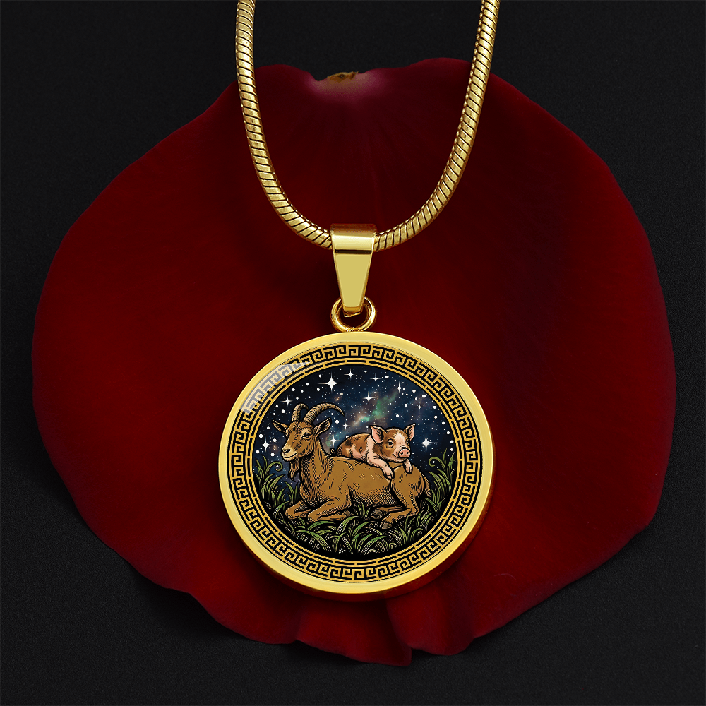 Pig & Goat Necklace - Couples Chinese Zodiac Animal Pendant Jewelry