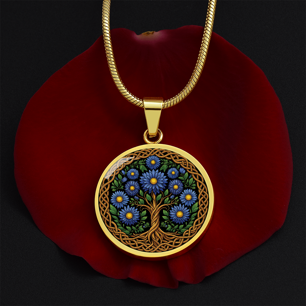 Celtic Tree of Life Pendant Necklace - Aster September Birth Flower Jewelry
